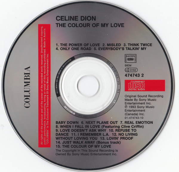 Celine Dion  The Colour Of My Love : CD